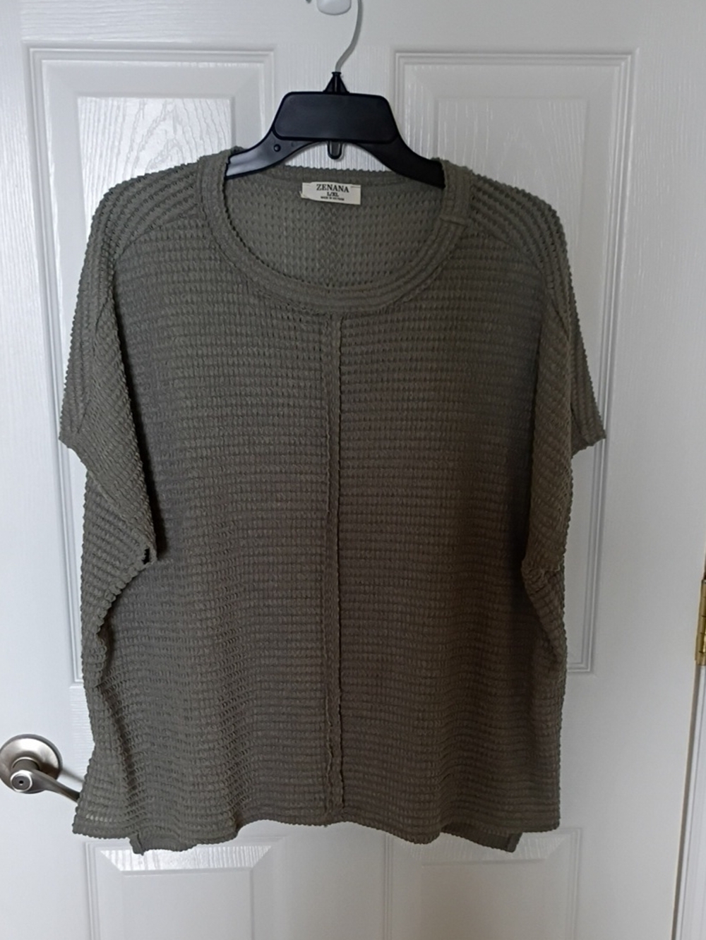 Zenana Outfitters Olive Waffle Knit Short-Sleeve Top, L/XL